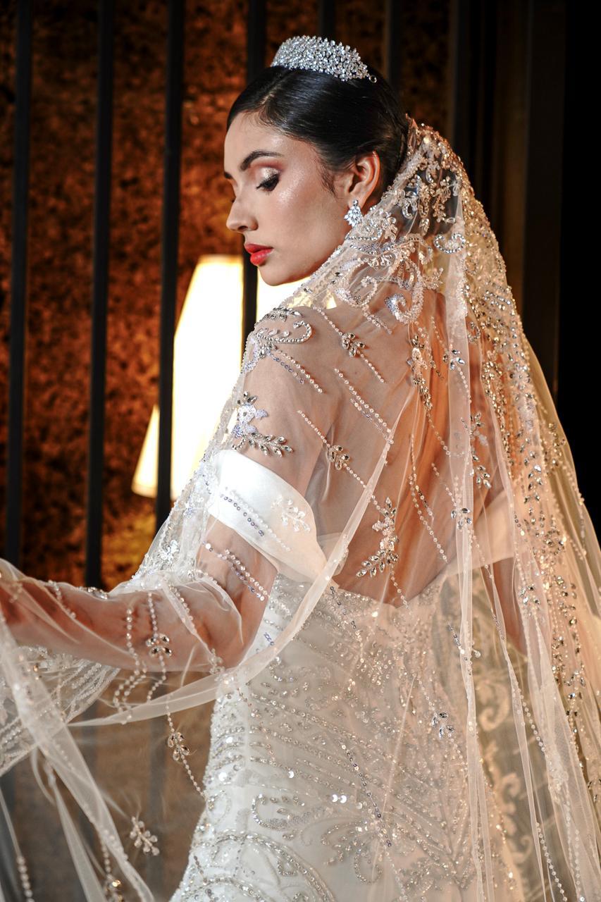 Celeste Square-Neck All-Over Crystal & Sequin Mermaid Gown