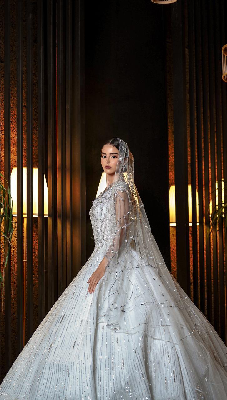 Catarina Cap-Sleeve Crystal All-Over Sequin Ballgown