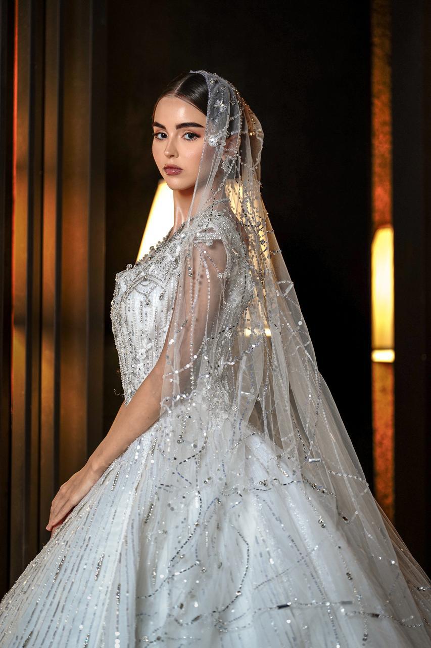 Catarina Cap-Sleeve Crystal All-Over Sequin Ballgown