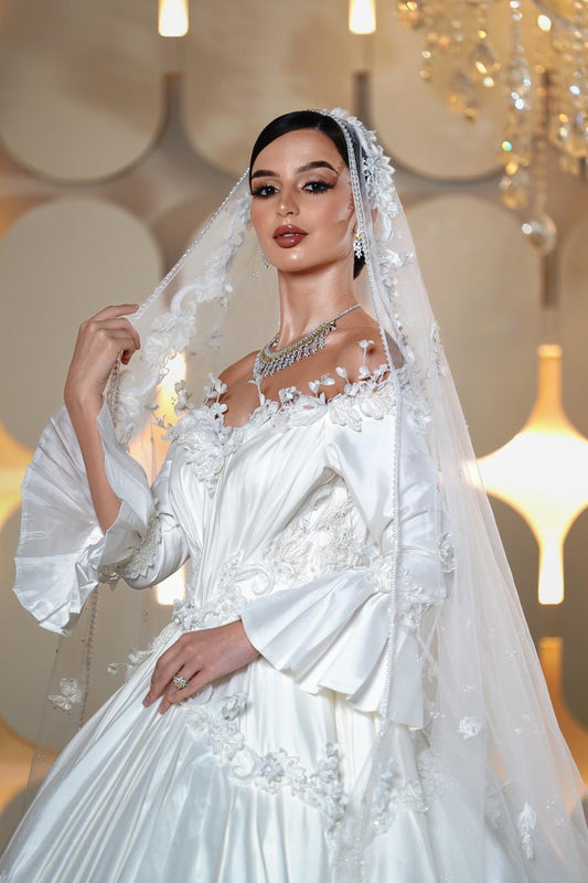 Valeria Sculptural Off-the-Shoulder Satin Royal Ballgown