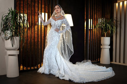 Evelina Off-the-Shoulder 3D Floral Mermaid Bridal Gown