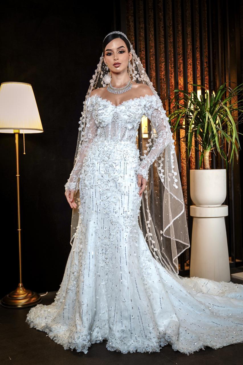 Evelina Off-the-Shoulder 3D Floral Mermaid Bridal Gown