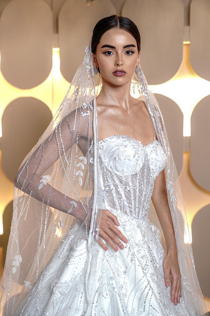 Strapless Corset Crystal Sequined Royal Ballgown