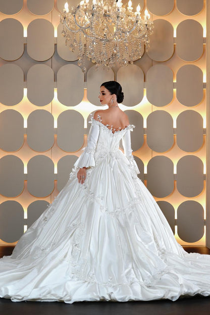Valeria Sculptural Off-the-Shoulder Satin Royal Ballgown
