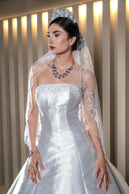 Camila Strapless Satin Ballgown with Cascading 3D Floral Hem