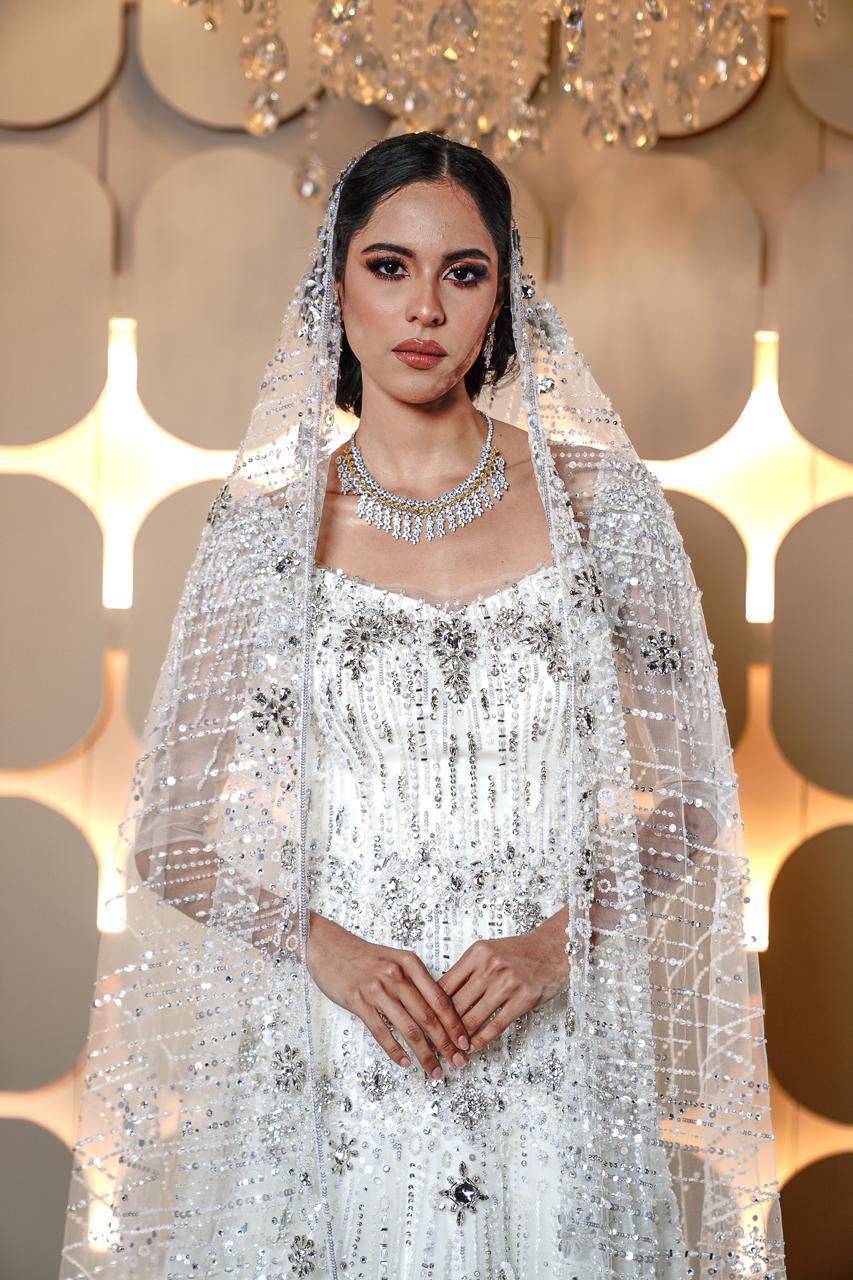 Amara Scoop-Neck All-Over Crystal & Sequin Fitted Bridal Gown