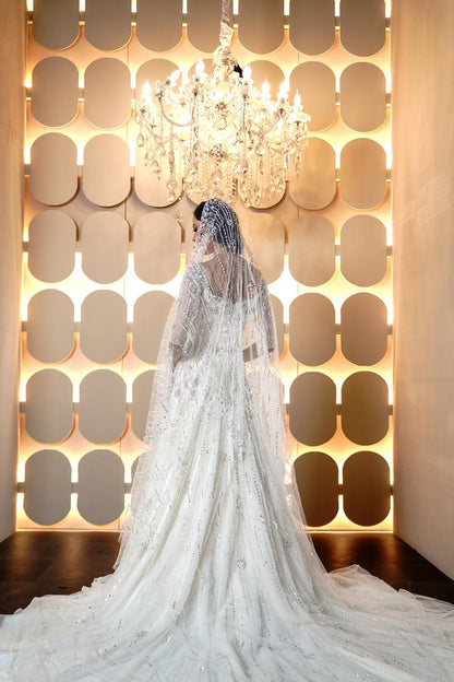 Amara Scoop-Neck All-Over Crystal & Sequin Fitted Bridal Gown