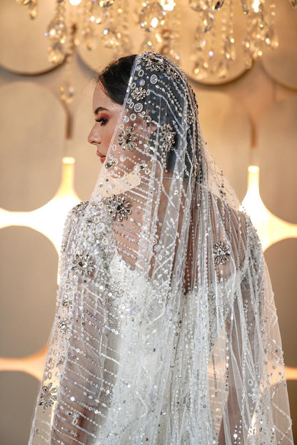 Amara Scoop-Neck All-Over Crystal & Sequin Fitted Bridal Gown