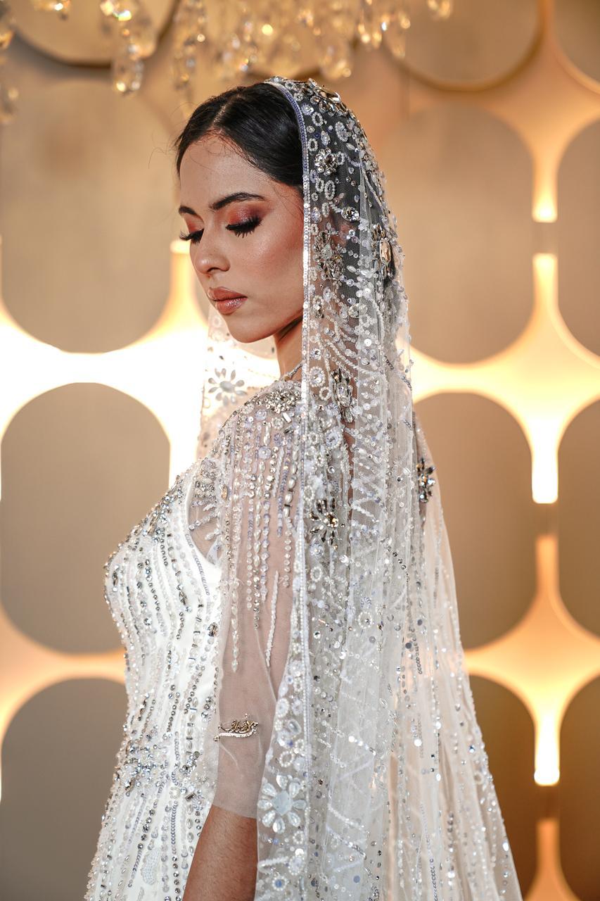 Amara Scoop-Neck All-Over Crystal & Sequin Fitted Bridal Gown