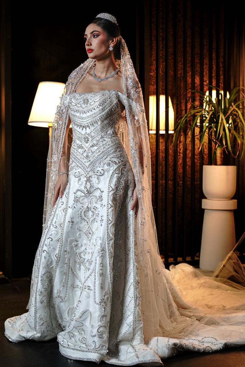 Celeste Square-Neck All-Over Crystal & Sequin Mermaid Gown