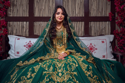 Emerald Green & Gold Embroidered Traditional Henna Gown