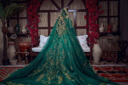Emerald Green & Gold Embroidered Traditional Henna Gown