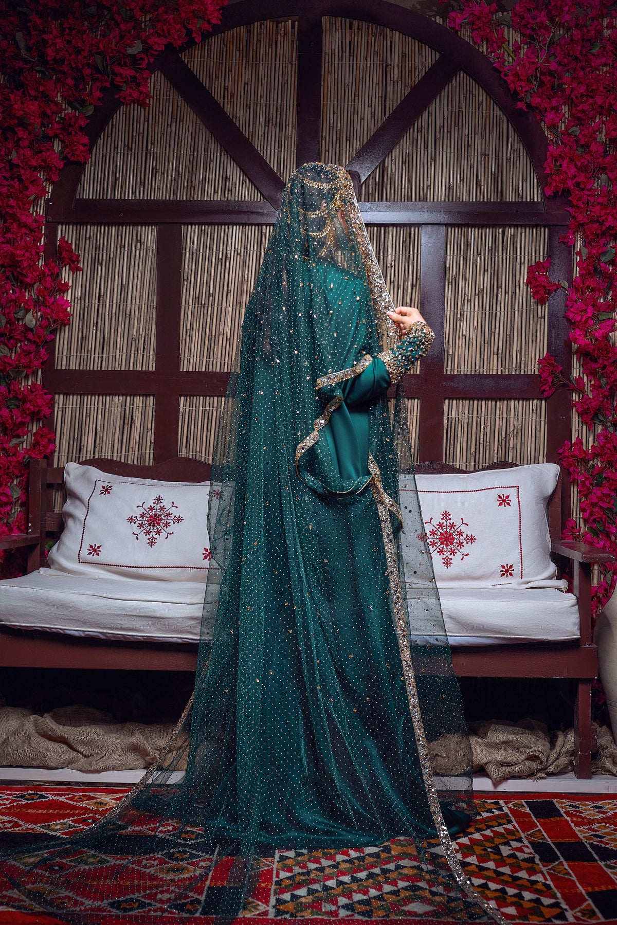 Emerald & Gold Beaded Traditional Jalabiya Gown