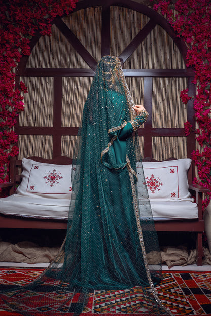 Emerald & Gold Beaded Traditional Jalabiya Gown