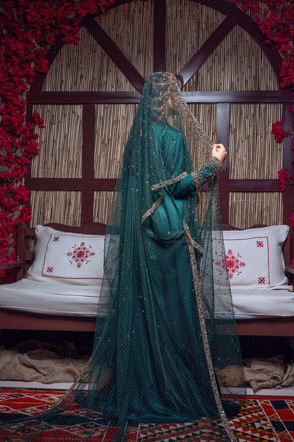 Emerald & Gold Beaded Traditional Jalabiya Gown