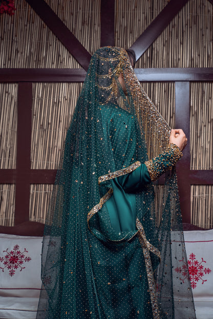 Emerald & Gold Beaded Traditional Jalabiya Gown