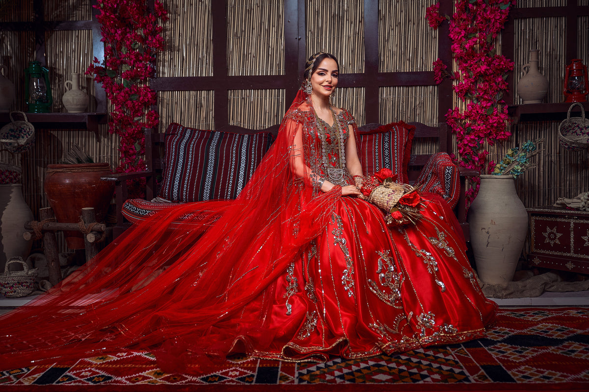 Crimson & Gold Crystal-Embellished Royal Henna Gown