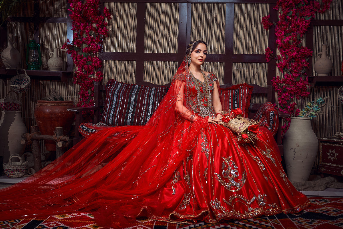 Crimson & Gold Crystal-Embellished Royal Henna Gown