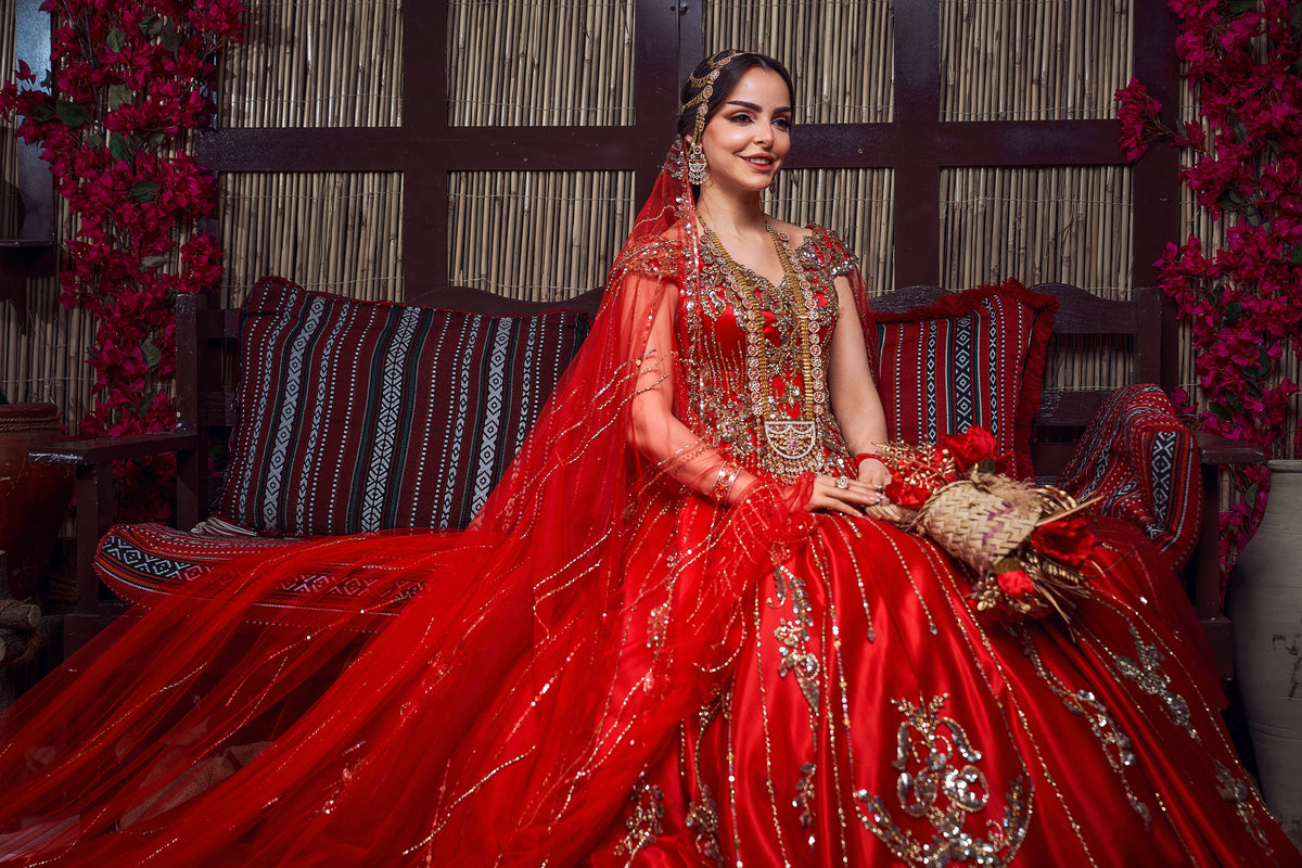 Crimson & Gold Crystal-Embellished Royal Henna Gown