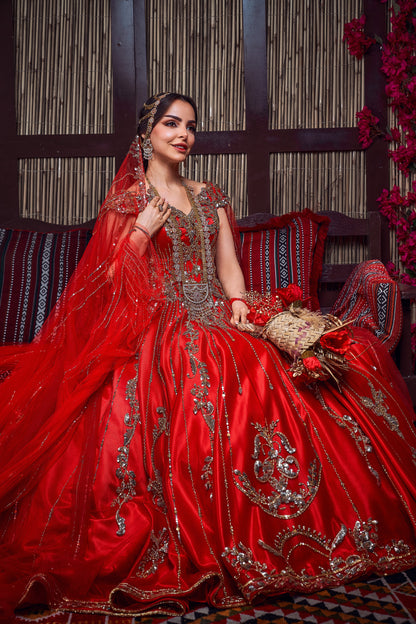 Crimson & Gold Crystal-Embellished Royal Henna Gown
