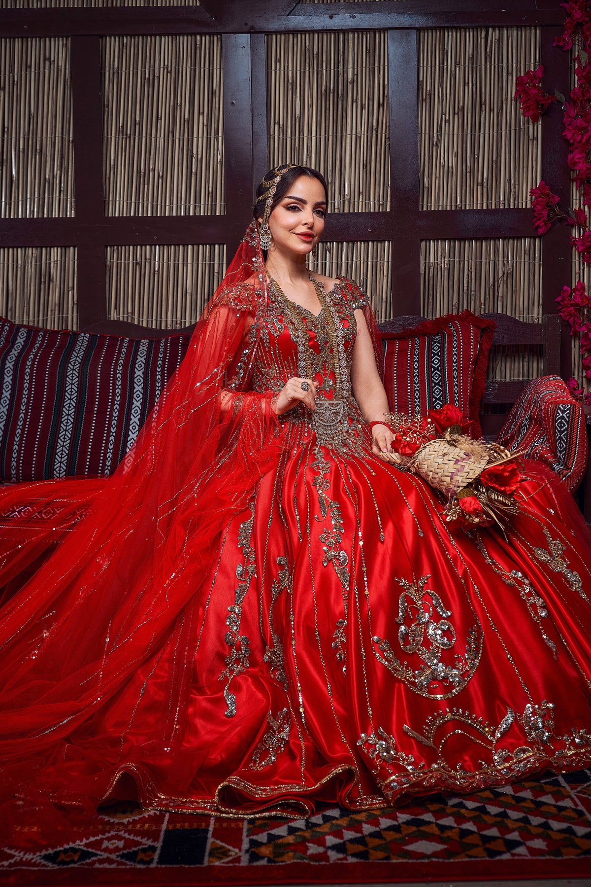 Crimson & Gold Crystal-Embellished Royal Henna Gown