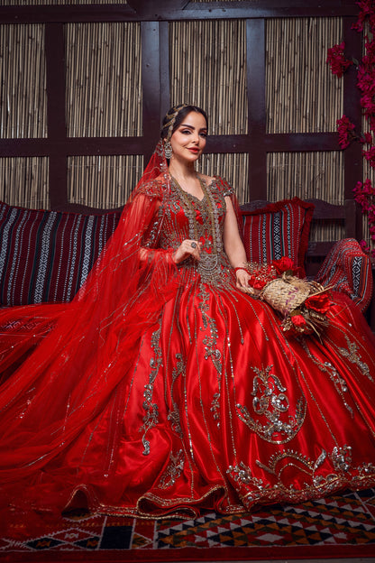Crimson & Gold Crystal-Embellished Royal Henna Gown
