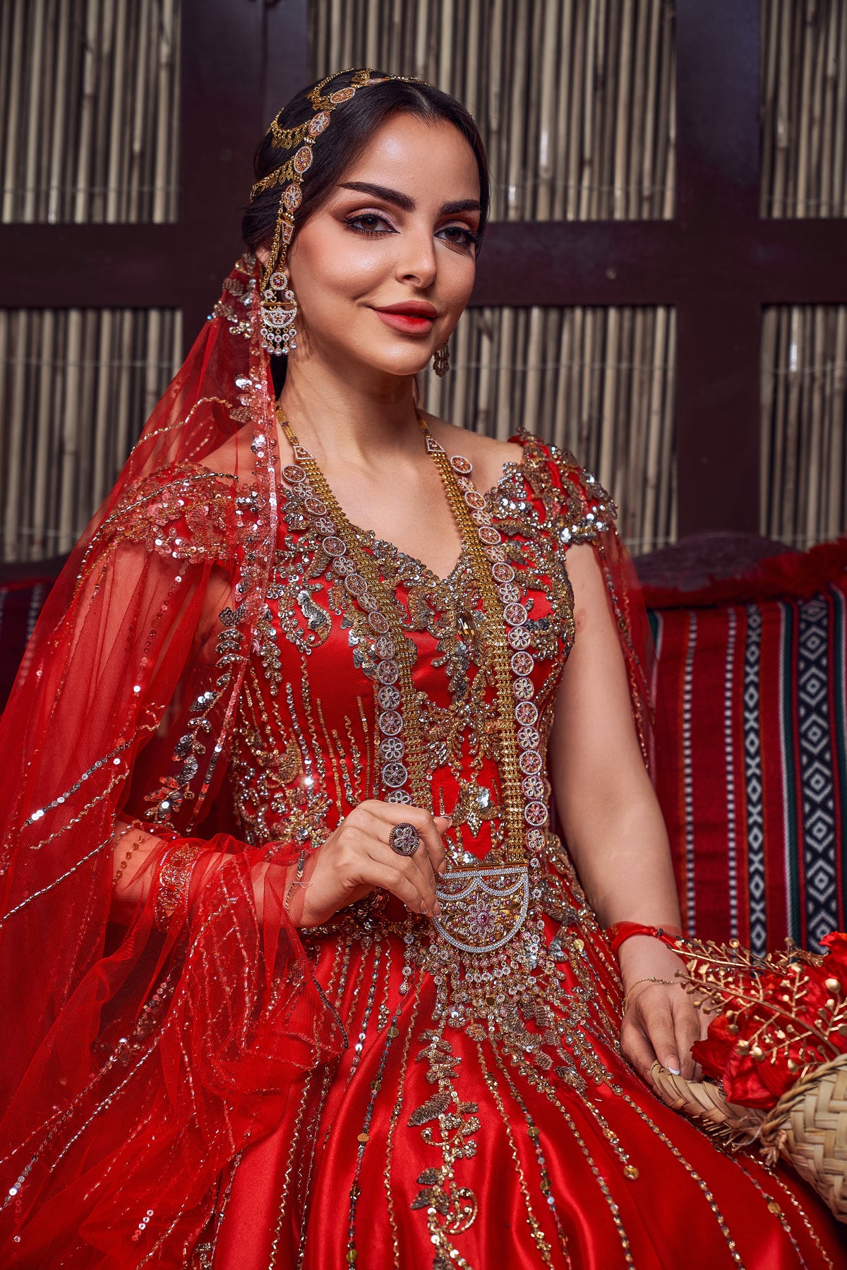 Crimson & Gold Crystal-Embellished Royal Henna Gown