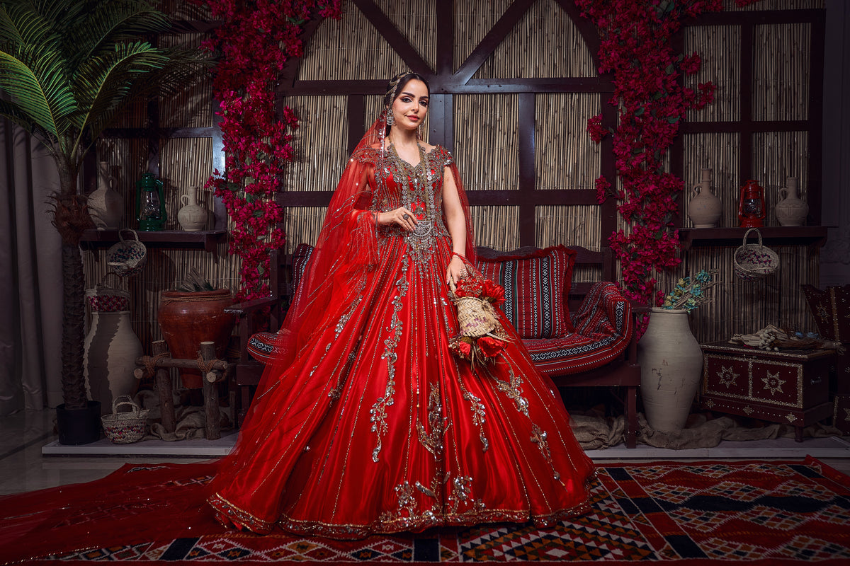Crimson & Gold Crystal-Embellished Royal Henna Gown