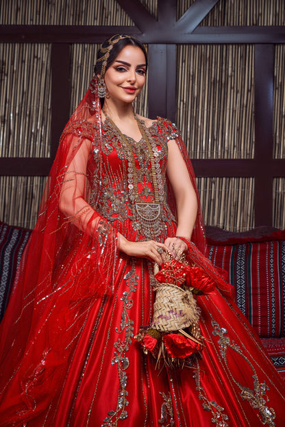 Crimson & Gold Crystal-Embellished Royal Henna Gown