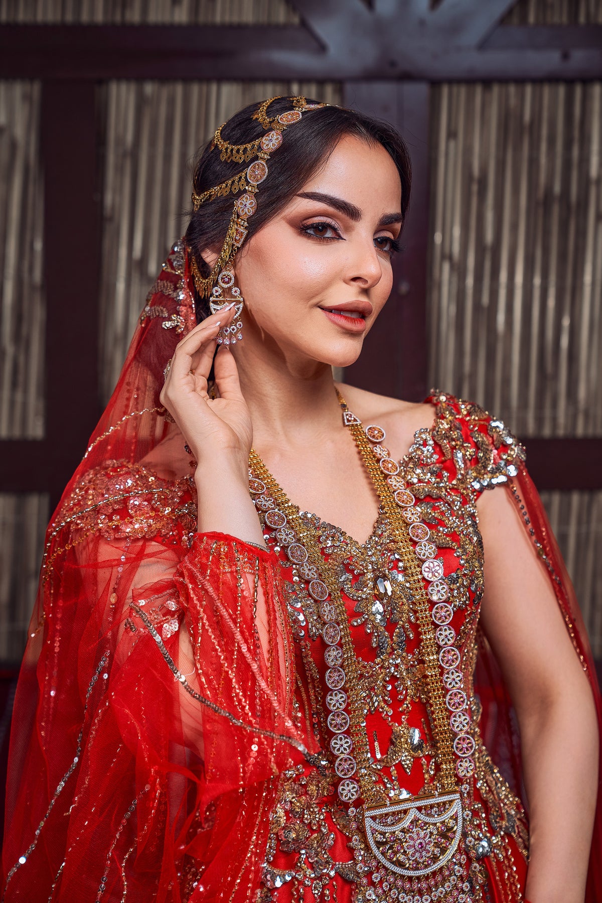 Crimson & Gold Crystal-Embellished Royal Henna Gown