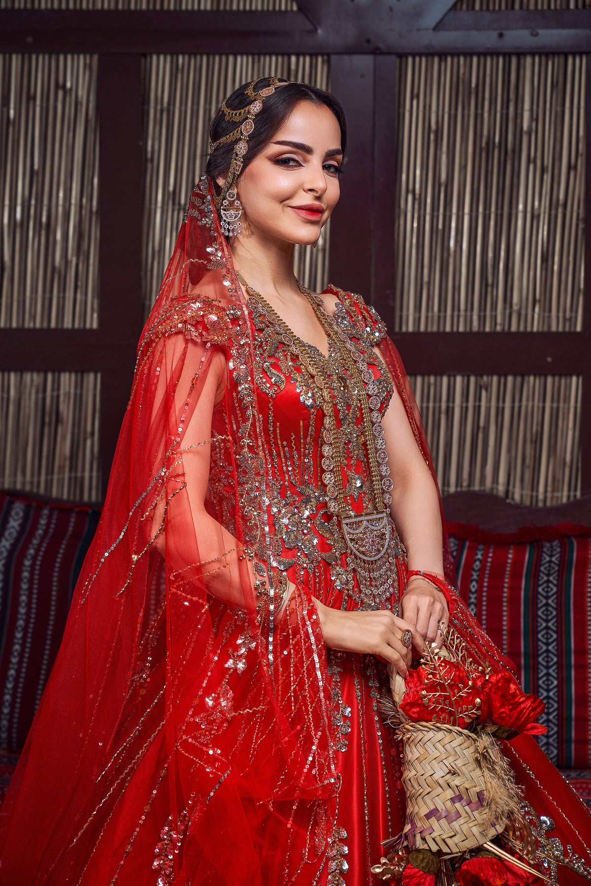 Crimson & Gold Crystal-Embellished Royal Henna Gown