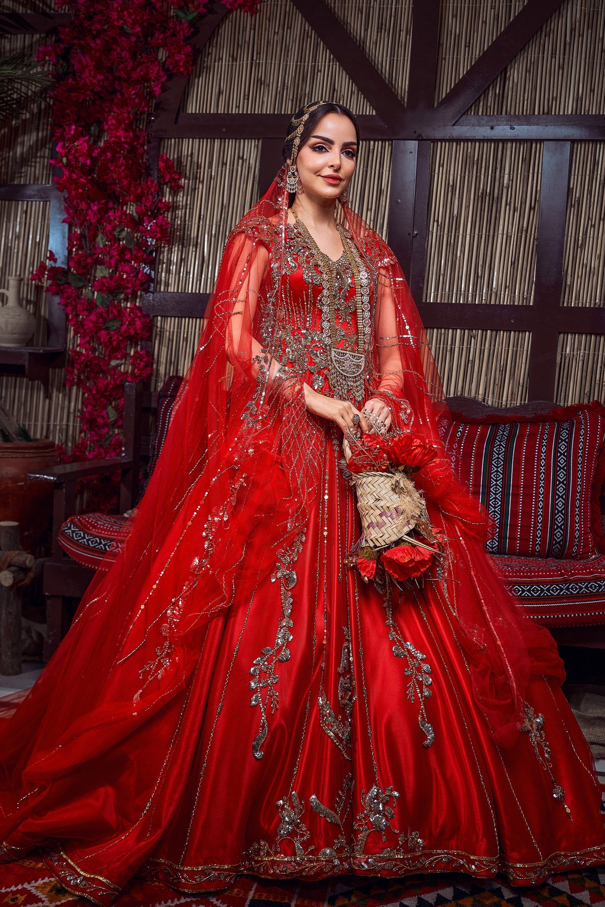 Crimson & Gold Crystal-Embellished Royal Henna Gown
