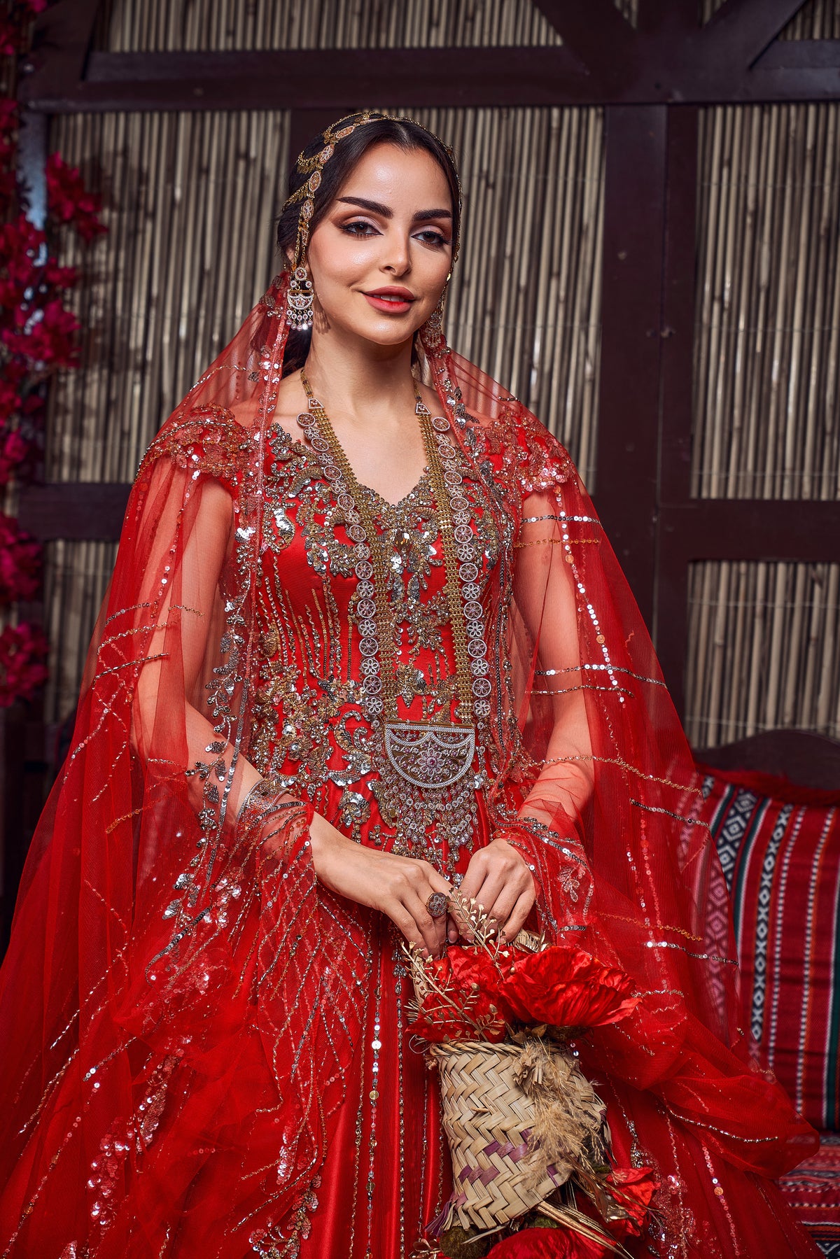 Crimson & Gold Crystal-Embellished Royal Henna Gown