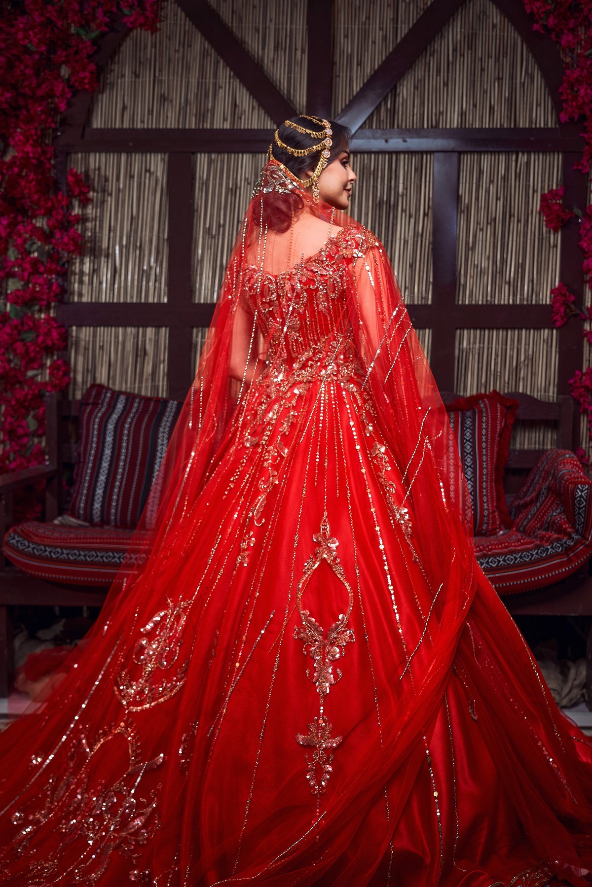 Crimson & Gold Crystal-Embellished Royal Henna Gown