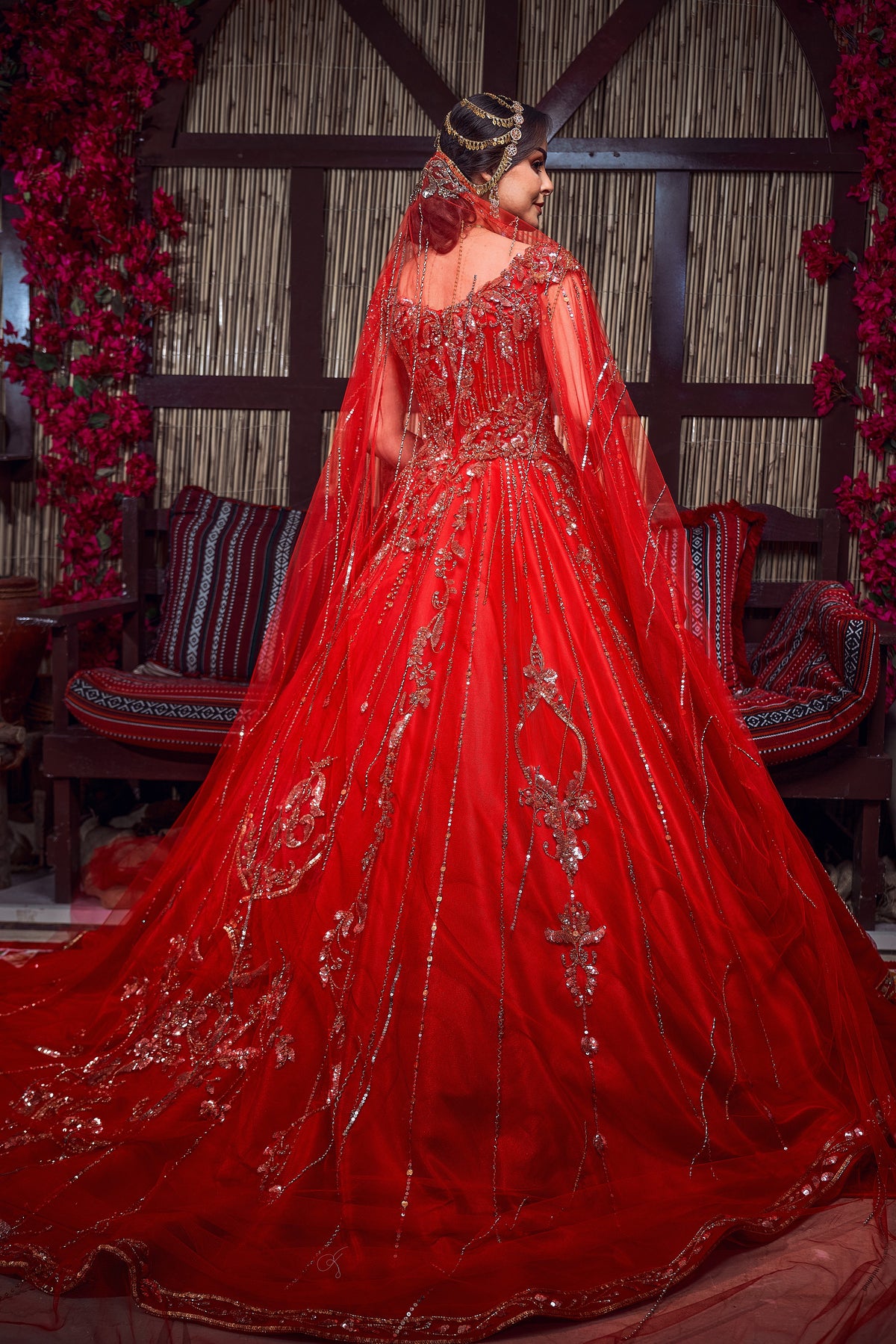 Crimson & Gold Crystal-Embellished Royal Henna Gown