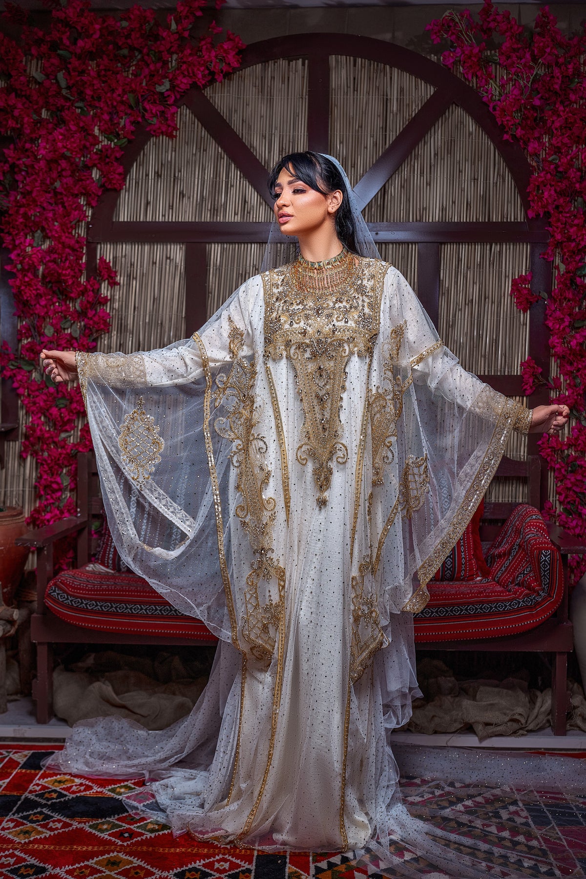 Ivory & Gold Encrusted Traditional Henna Jalabiya