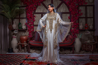 Ivory & Gold Encrusted Traditional Henna Jalabiya