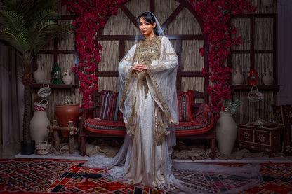 Ivory & Gold Encrusted Traditional Henna Jalabiya