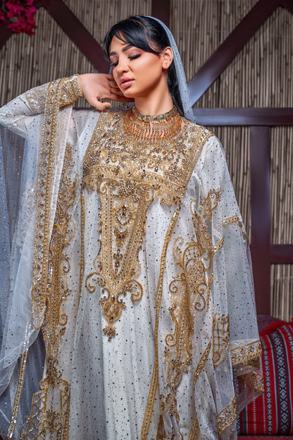 Ivory & Gold Encrusted Traditional Henna Jalabiya