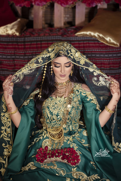 Emerald Green & Gold Embroidered Henna Gown