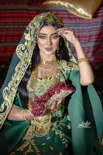 Emerald Green & Gold Embroidered Henna Gown