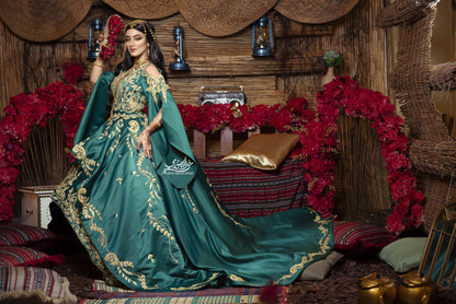 Emerald Green & Gold Embroidered Henna Gown