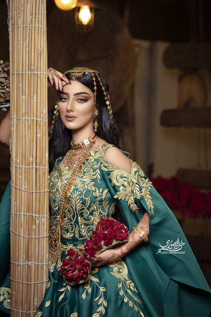 Emerald Green & Gold Embroidered Henna Gown
