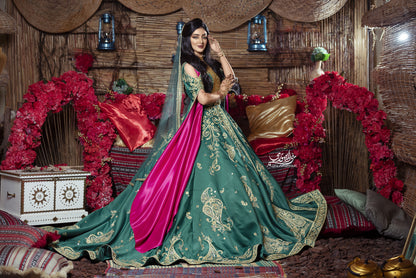 Emerald Green & Gold Embroidered Henna Gown