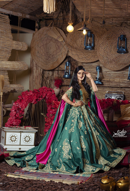 Emerald Green & Gold Embroidered Henna Gown