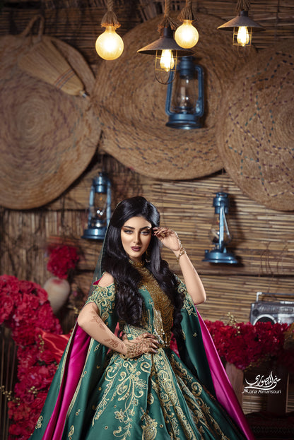 Emerald Green & Gold Embroidered Henna Gown