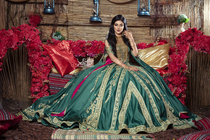 Emerald Green & Gold Embroidered Henna Gown