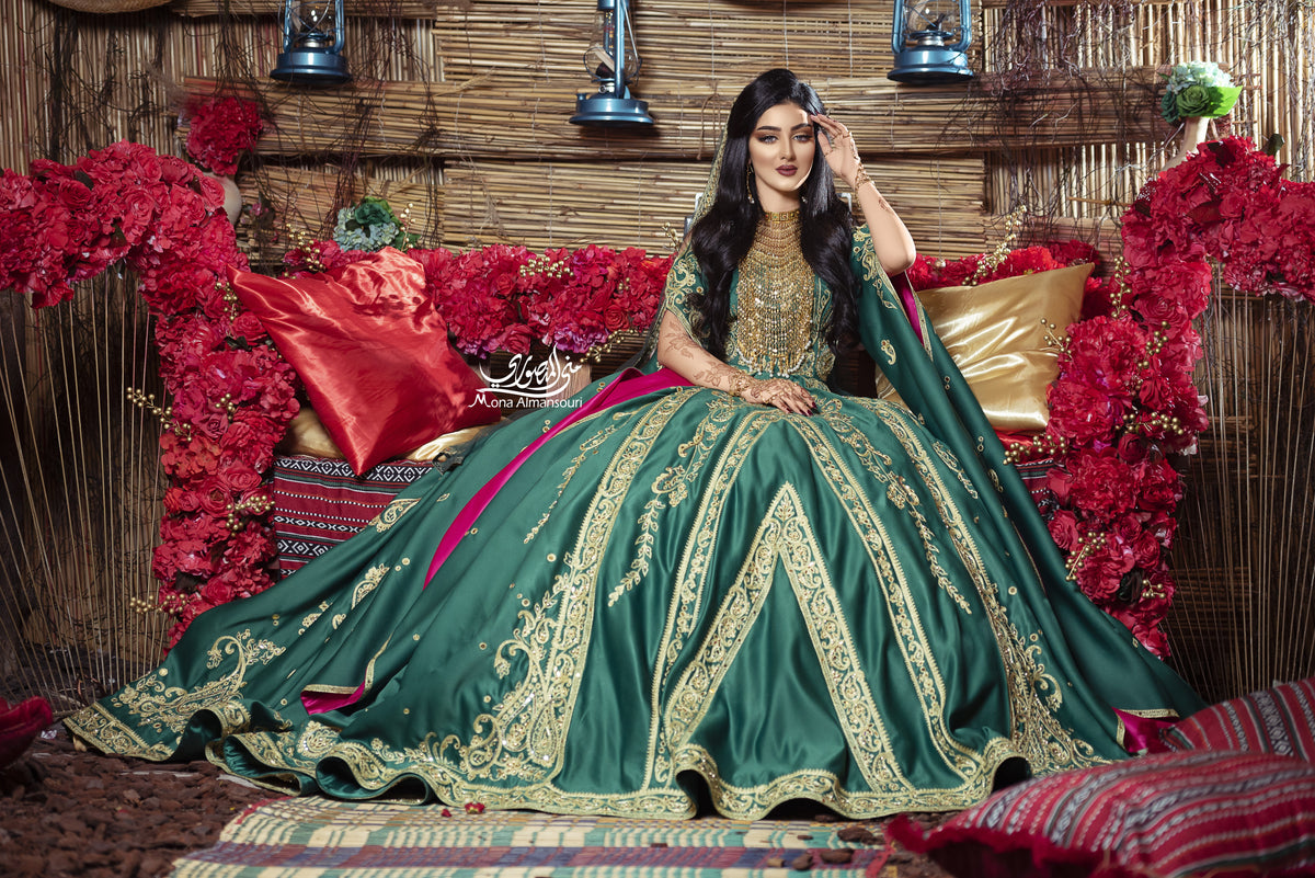 Emerald Green & Gold Embroidered Henna Gown