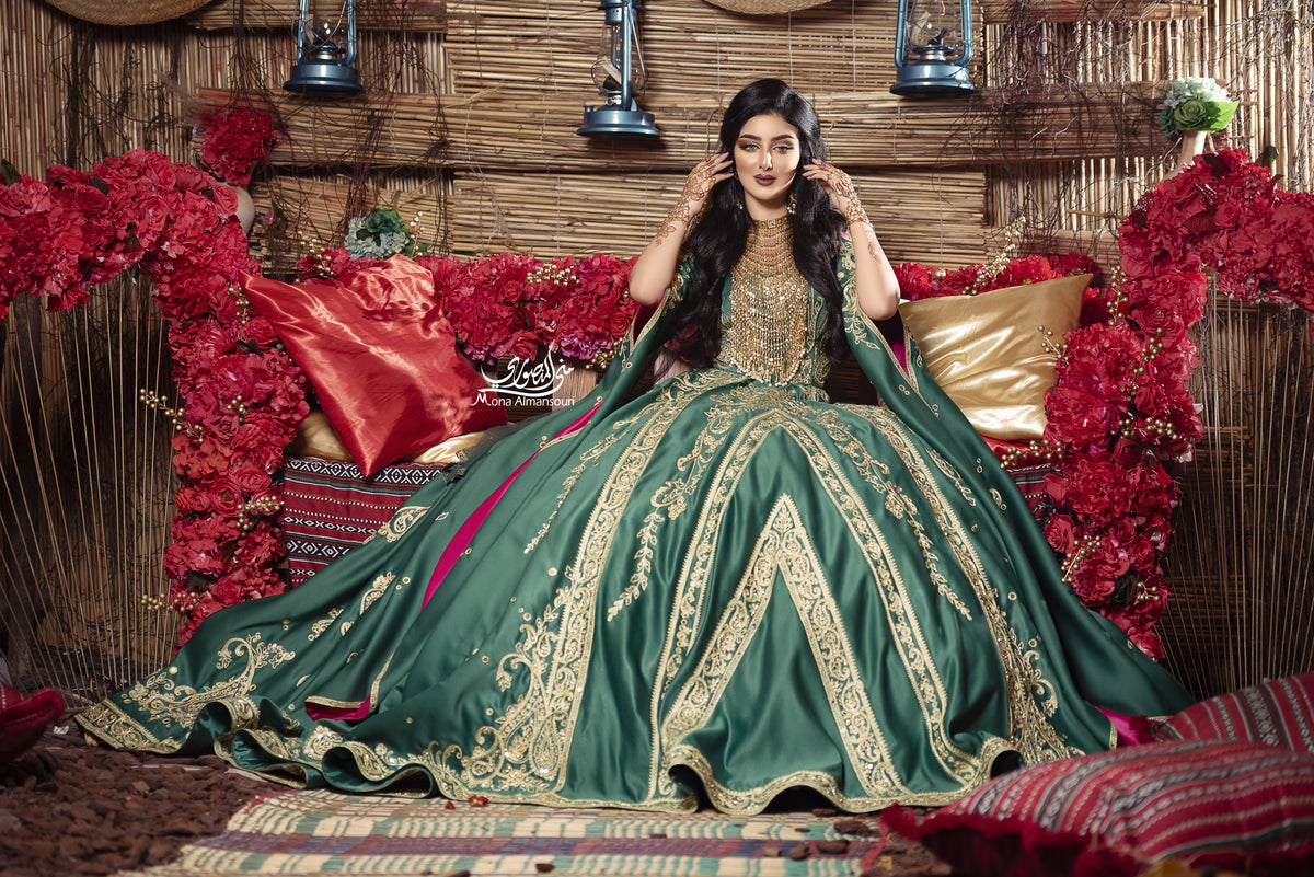 Emerald Green & Gold Embroidered Henna Gown