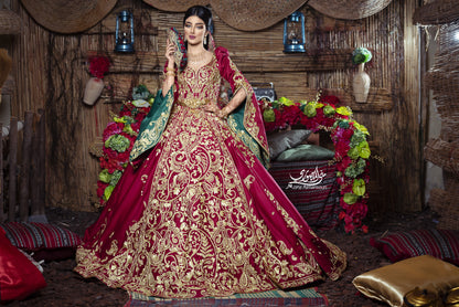 Maroon & Gold Embroidered Royal Henna Gown